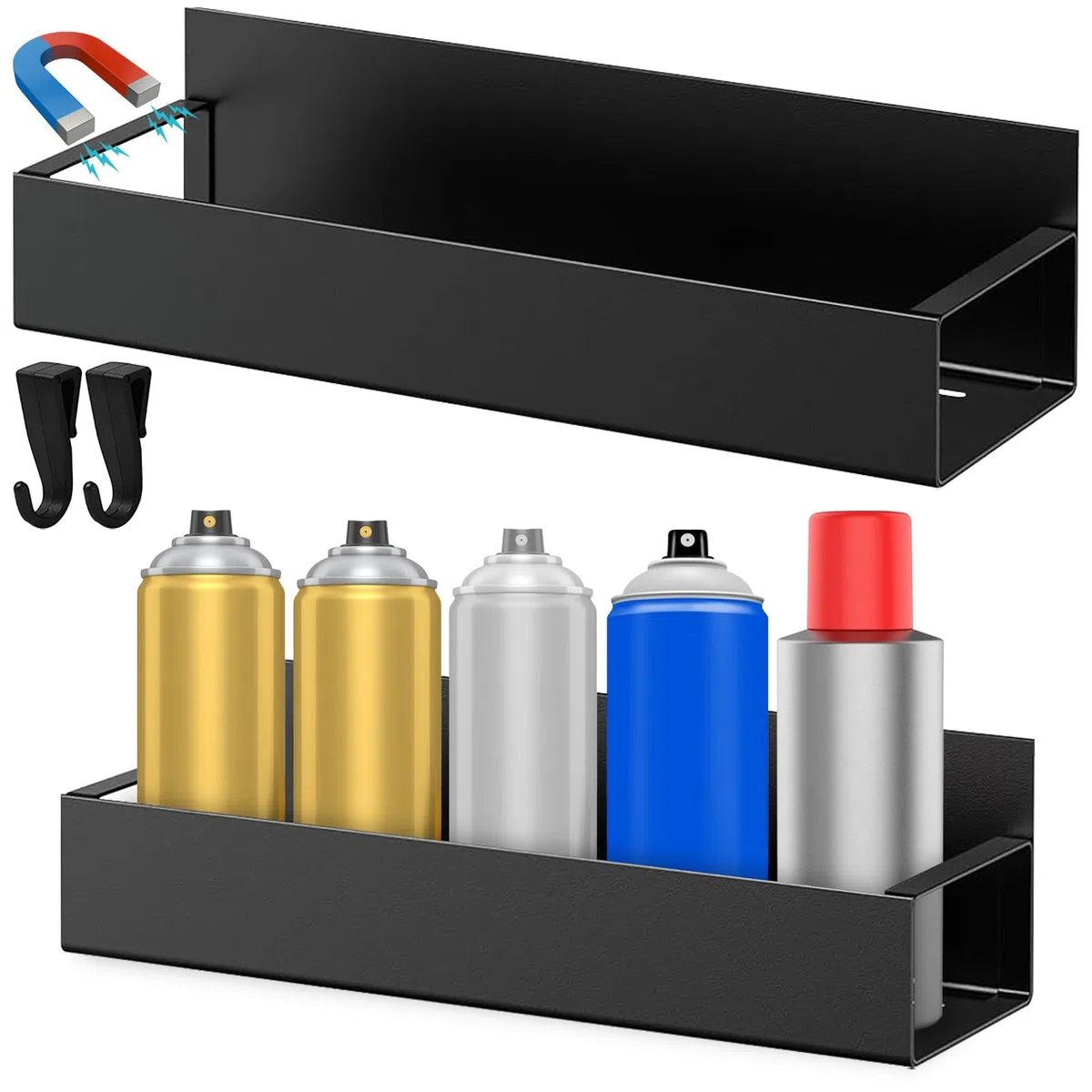 YEXEXINM 2 contenitori magnetici per bombolette spray, supporto per bombole spray, colore nero, supporto per bombolette spray, supporto da officina per bombolette spray