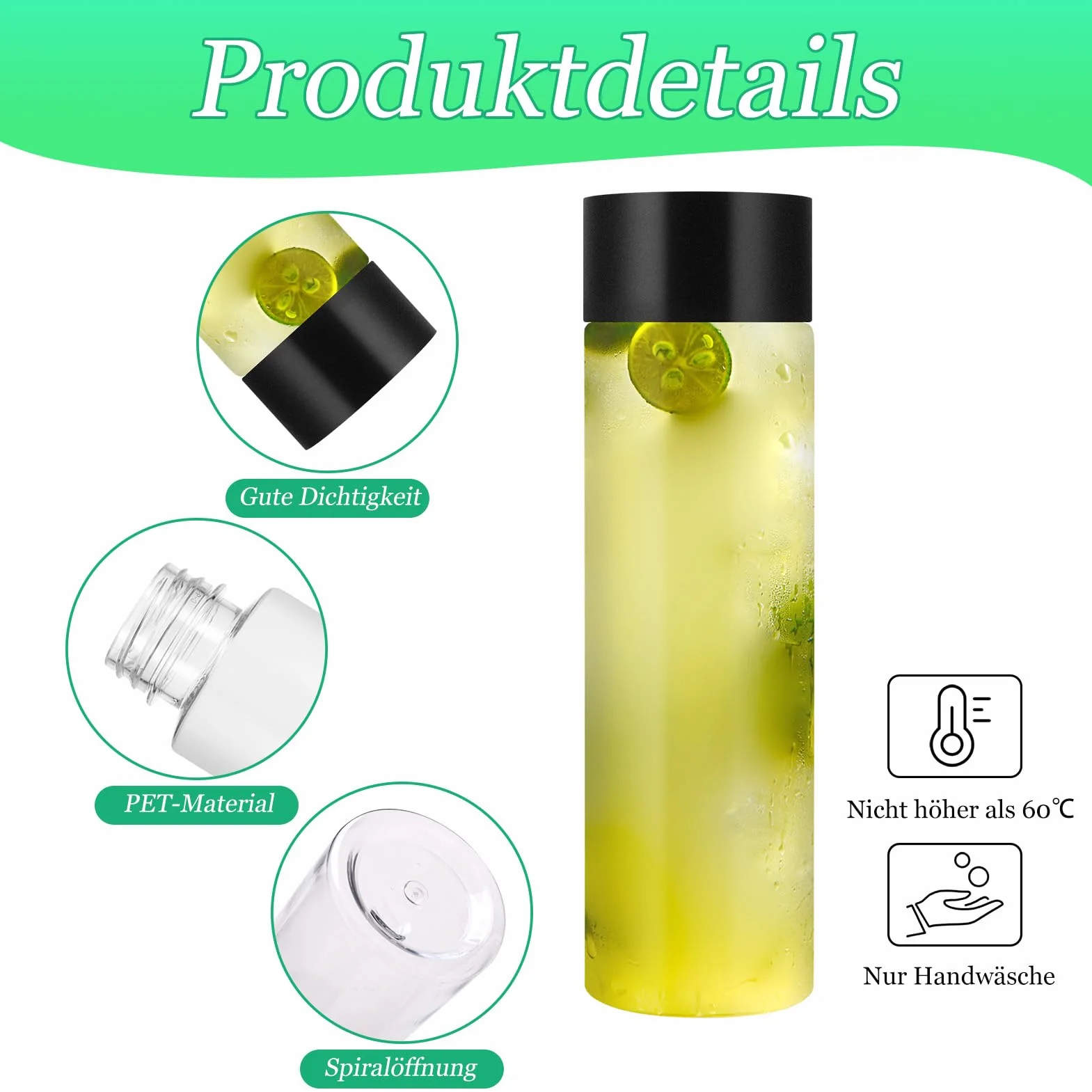 Lvefyti 6 bottiglie per smoothie da 400 ml, riutilizzabili, vuote per il riempimento, bottiglie di plastica con coperchio, adesivo imbuto, spazzola per la pulizia del succo, latte, frappè