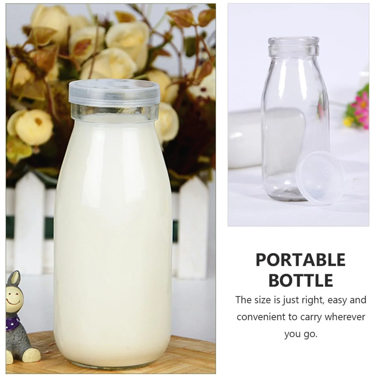 Toyvian Set 2 Bottiglie per Latte da 250ml in Vetro e Plastica Coperchio, Facili da Trasportare e Buona Tenuta, per Famiglie e Ristoranti
