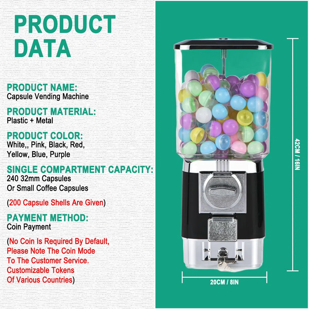 Gumball Dispenser, Distributore di Caramelle con Gettoniera, Distributore Automatico Macchine Distributrici di Capsule, per La Casa, Negozi di Giochi,Blue