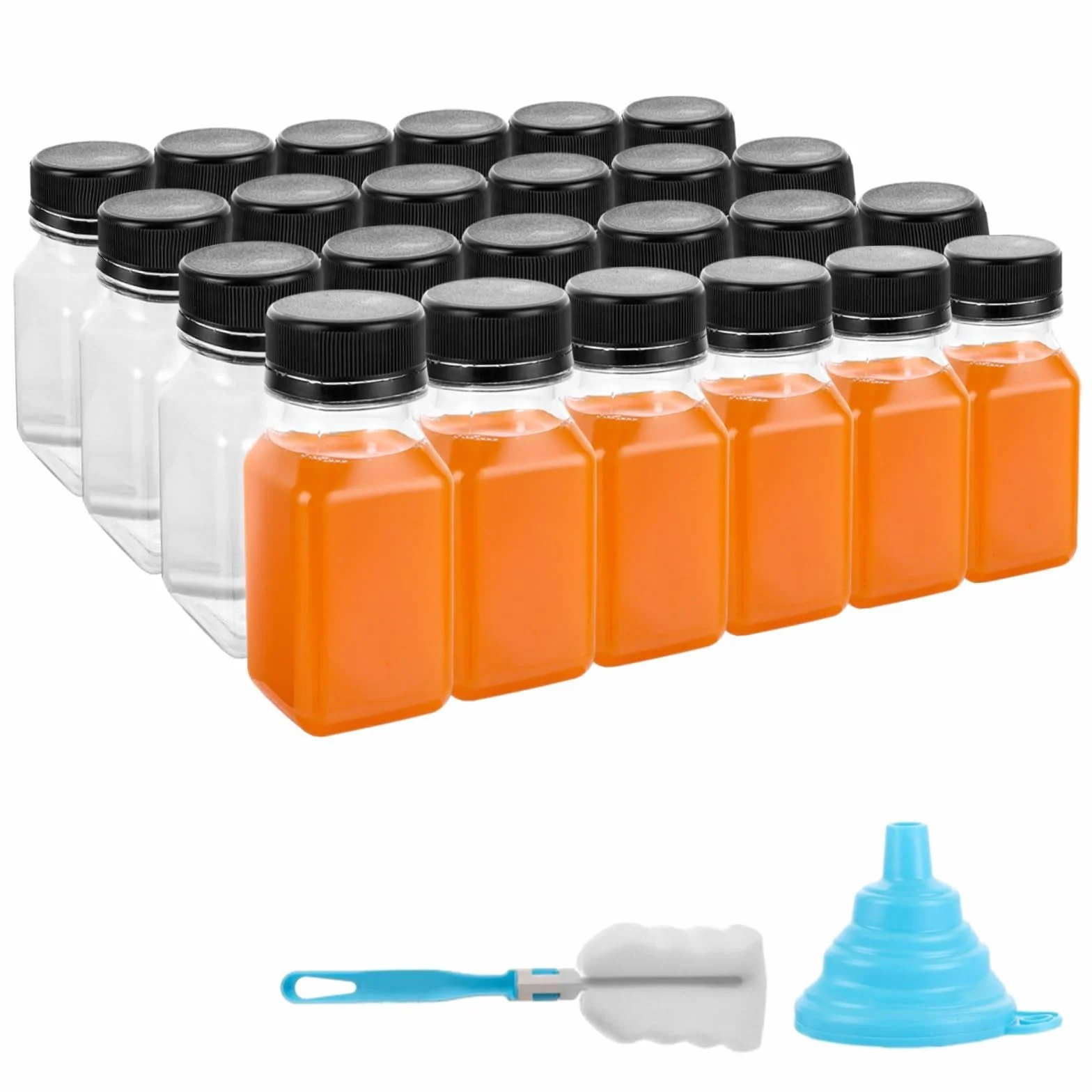 DAJAVE 24 bottiglie di plastica vuote riutilizzabili da riempire con coperchi a prova di perdite, bottiglie piccole con coperchio per succo da 120 ml