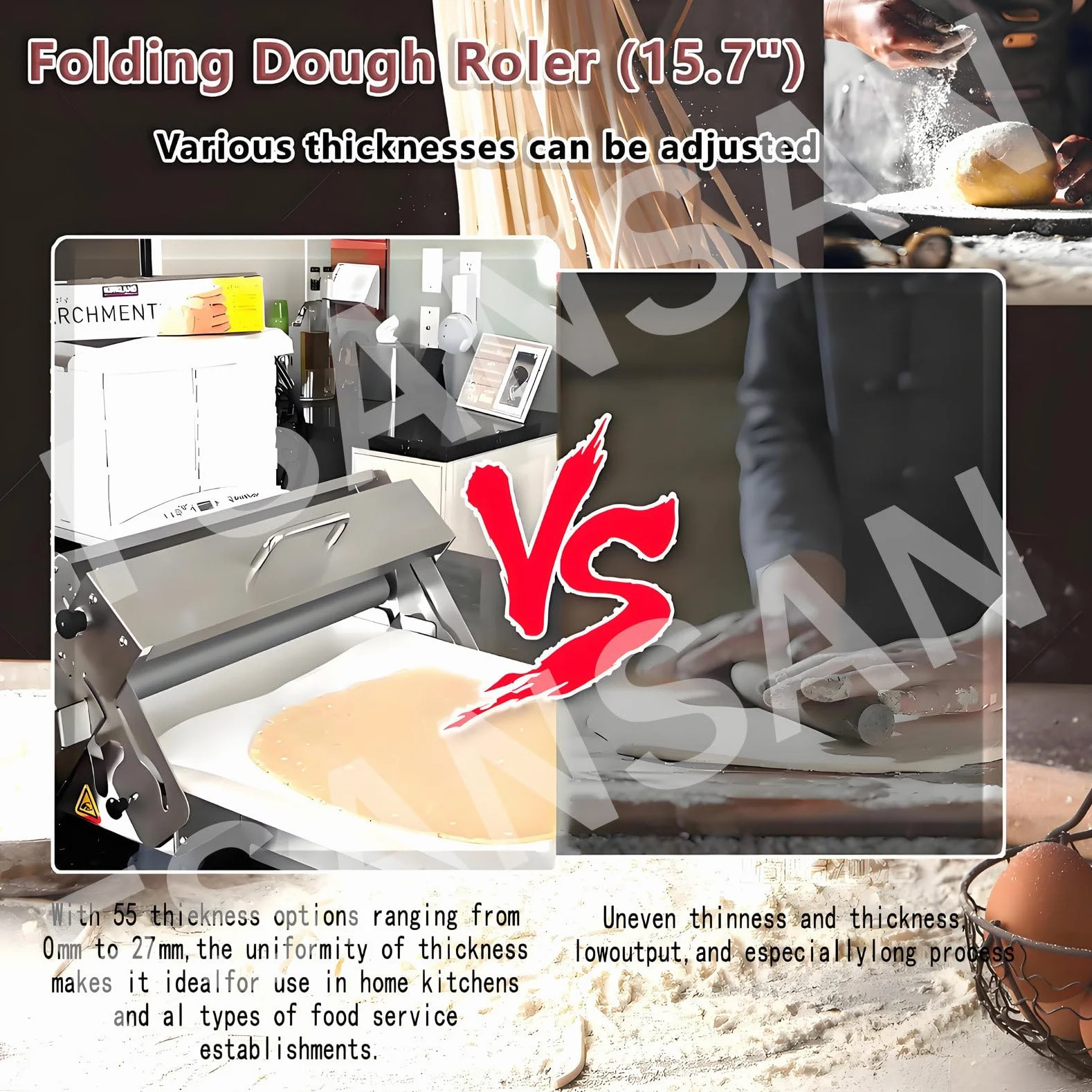 Sfogliatrice Professionale per Pasta sfoglia e Fondente, sfogliatrice Manuale, Spessore Regolabile da 0 a 25 mm, sfogliatrice Pieghevole per panetterie e pasticcerie,Model400